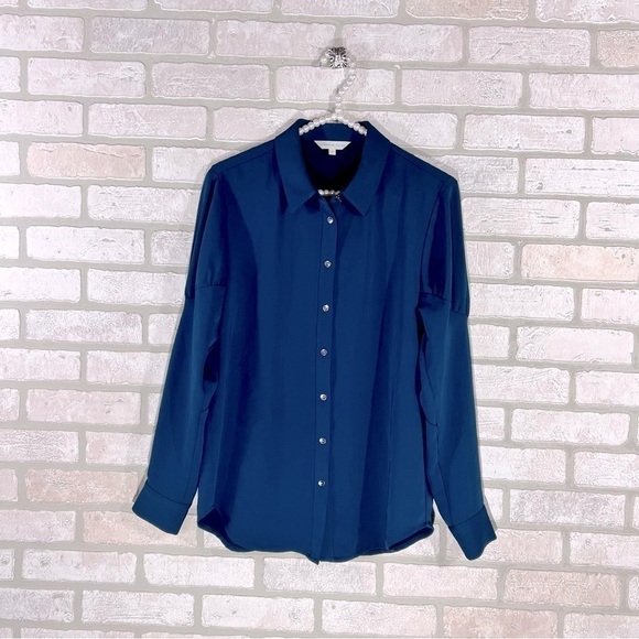 Veronika Maine Teal Jewel Tone Button Down Button Size S - Picture 2 of 8